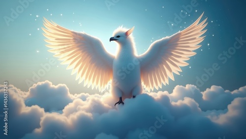 Wallpaper Mural Majestic white bird spreads its wings above fluffy clouds in a serene atmosphere Torontodigital.ca
