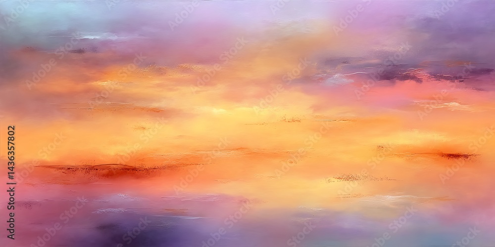 Abstract sunset landscape painting with warm orange, purple, and pastel hues. Abstract sunset landscape painting with warm orange, purple, and pastel hues.