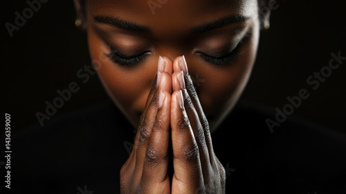 African-American woman in prayer.
