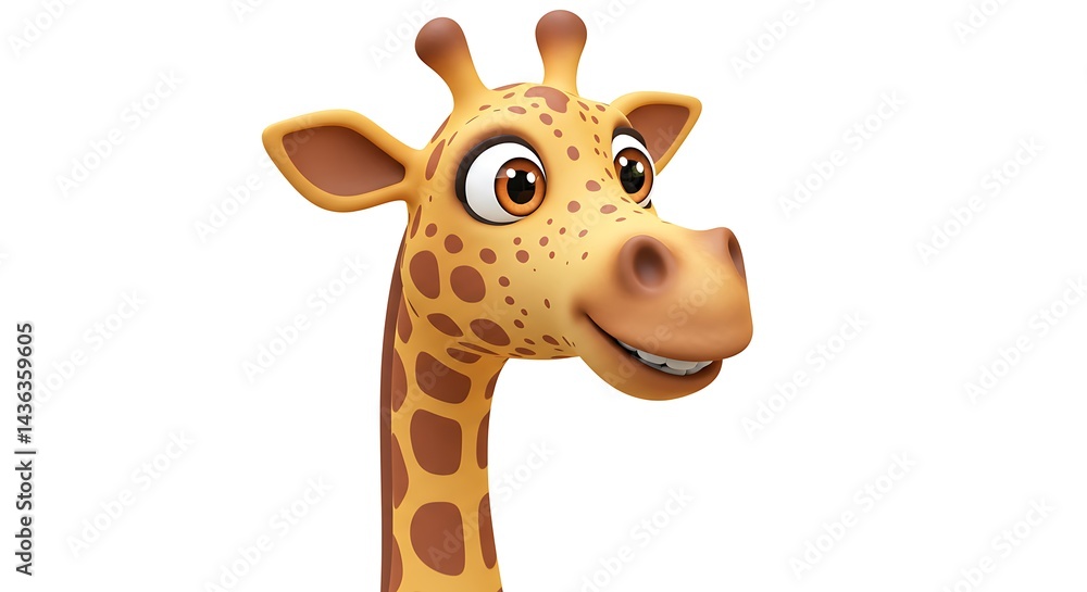 Obraz premium Cartoon Giraffe Smiling on White Background Illustration
