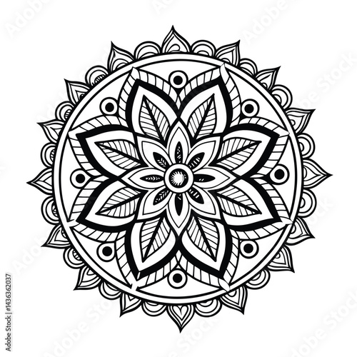 Circular pattern in the form of a mandala. Henna tattoo mandala. Mehndi style. Decorative pattern in oriental style. Coloring book page.