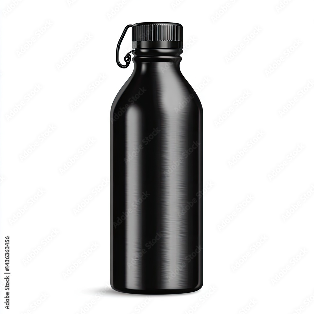 Matte black stainless steel water bottle. Features a durable, smooth finish and a carabiner-style clip Matte black stainless steel water bottle. Features a durable, smooth finish and a carabiner-style clip