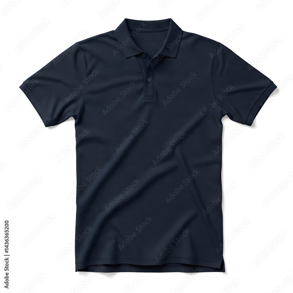 Empty White Background Display of a Navy Blue Polo Shirt Mockup, with Folds and Creases Accentuated Empty White Background Display of a Navy Blue Polo Shirt Mockup, with Folds and Creases Accentuated