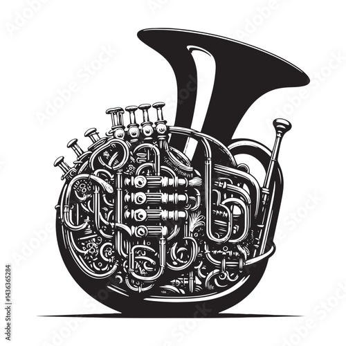 Brass Elegance: A Majestic Collection of Euphonium Vector Silhouettes Showcasing the Bold Shape, Deep Tones, and Resplendent Sound of This Iconic Brass Wind Instrument.