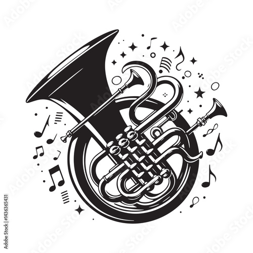 Brass Elegance: A Majestic Collection of Euphonium Vector Silhouettes Showcasing the Bold Shape, Deep Tones, and Resplendent Sound of This Iconic Brass Wind Instrument.
