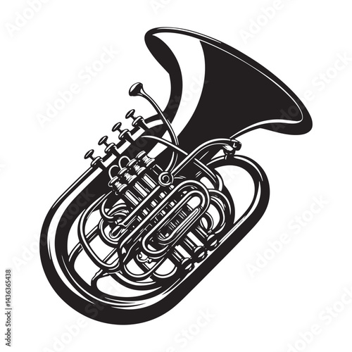 Brass Elegance: A Majestic Collection of Euphonium Vector Silhouettes Showcasing the Bold Shape, Deep Tones, and Resplendent Sound of This Iconic Brass Wind Instrument.