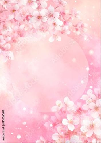 A pink background with cherry blossoms, featuring pastel pink and white colors in a digital art