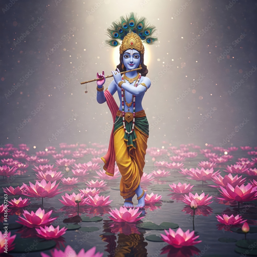Fototapeta premium krishna bhagwan photo | cute krishna images wallpapers | little radha krishna drawing | krishna wallpaper hd 4k | krishna janmashtami | krishna jayanthi | Divine Lord Krishna Playing Flute Spiritual