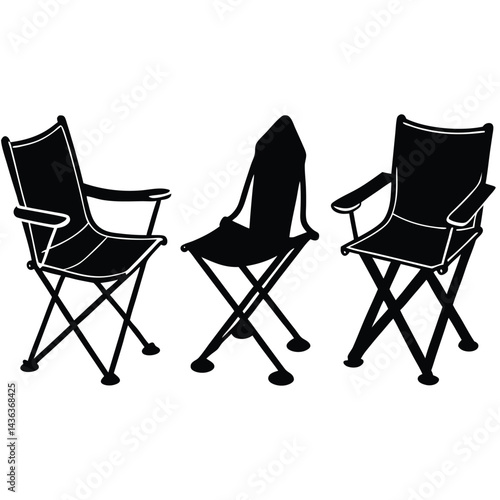 Camping Chair And Table Foldable gear and outdoor furniture Vector Silhouette illustration 