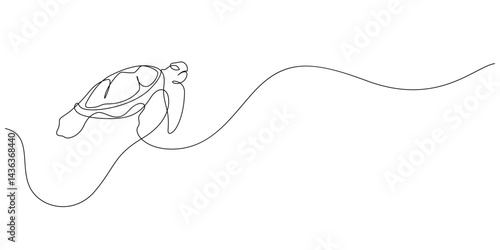 World turtle day save oceans concept, turtle swimming underwater one line drawing continuous hand drawn decorative art