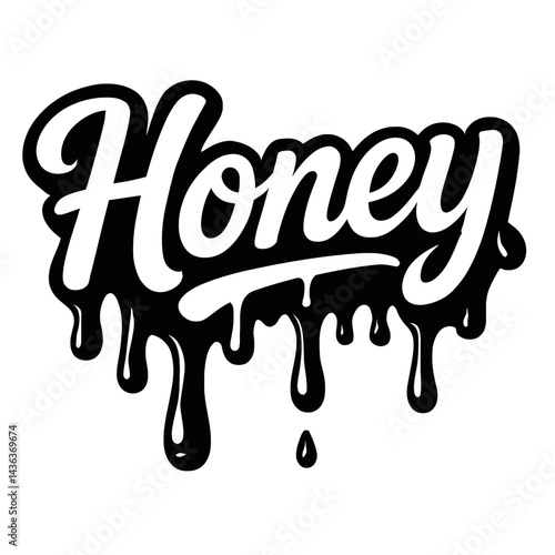 Dripping Honey Typography - Black and White Graphic for Food, Branding, Sweetness, or Design Themes