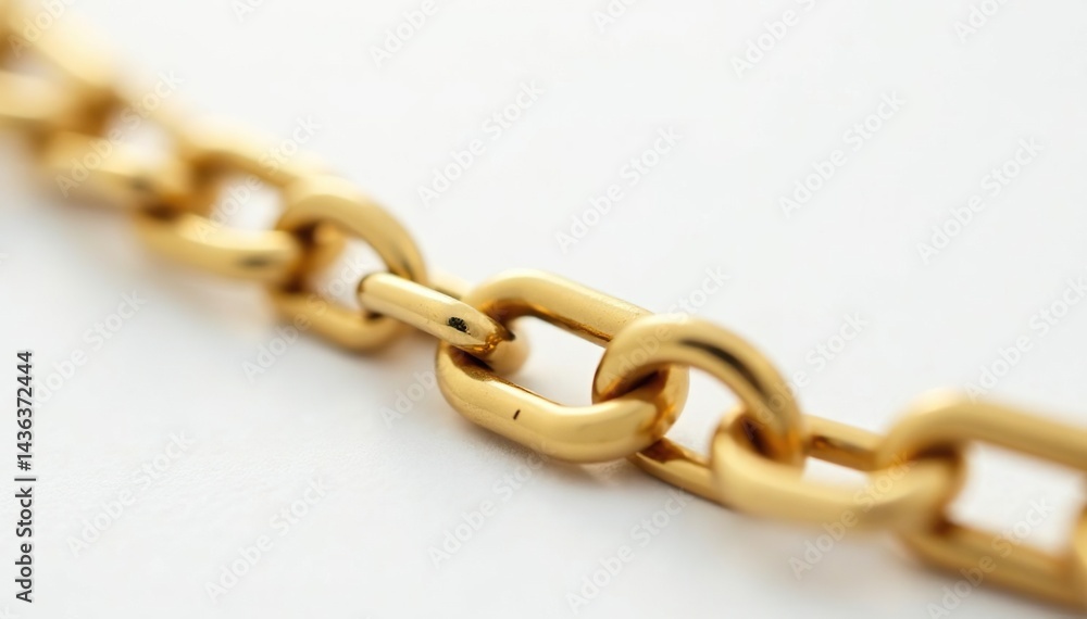 Fototapeta premium Close-up shot of a single gold hip-hop chain on white background, rap, metal
