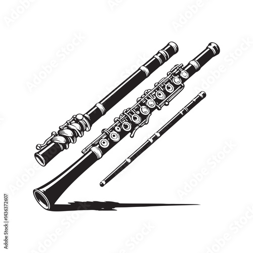 Graceful Melodies: A Beautiful Collection of Flute Vector Silhouettes Celebrating the Sleek Shape, Elegant Sound, and Timeless Beauty of This Classic Woodwind Instrument.