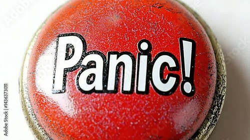 Big red panic button on white background