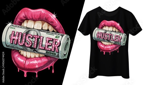 Hustler Money Lips Boss Babe, T-Shirt Design.