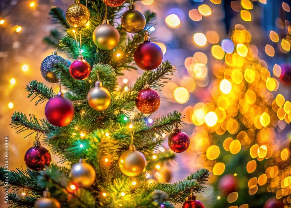 Magical Christmas Tree Close-Up: Sparkling Lights & Festive Decor Long Exposure Stock Photo Magical Christmas Tree Close-Up: Sparkling Lights & Festive Decor Long Exposure Stock Photo