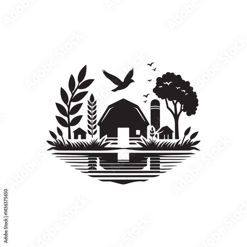 farm vector silhouette clip art logo design