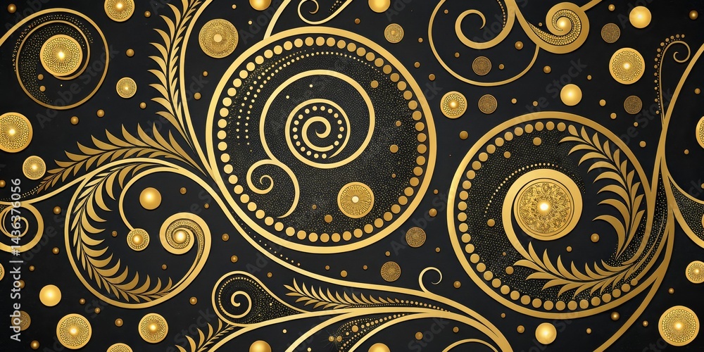 Gold Swirl and Floral Pattern Black Background, Abstract Art, Circular Design, Golden Ornament, Luxury Texture Abstract art, Golden texture Gold Swirl and Floral Pattern Black Background, Abstract Art, Circular Design, Golden Ornament, Luxury Texture Abstract art, Golden texture