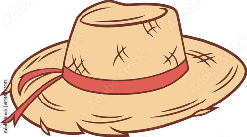 Premium Straw Hat Vector Illustration Featuring a Vibrant Red Ribbon – Essential for Trendy Summer, Beach, and Outdoor Creative Designs