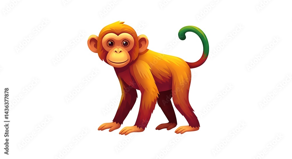 Obraz premium Cartoon Monkey Standing, Animal Illustration Isolated on White
