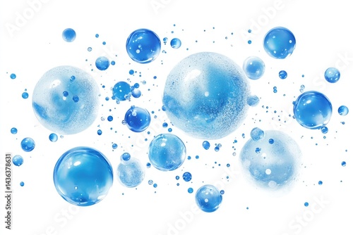 Wallpaper Mural Blue translucent spheres, various sizes, against white background.  Detailed, fluid-like textures, creating a sense of movement and purity Torontodigital.ca