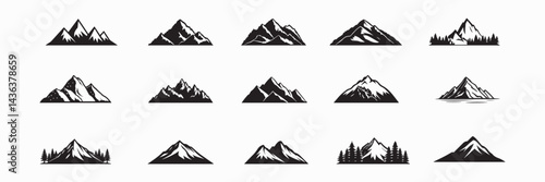 Black mountain icon collection Set of black mountain logo Adventure camping