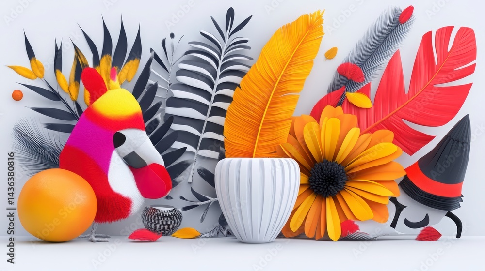 Obraz premium Colorful Tropical Floral Display with Creative Elements and Textures
