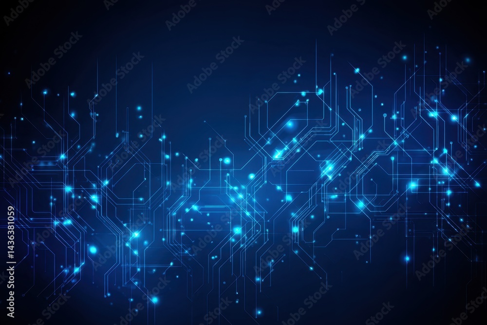 Fototapeta premium Abstract blue technology background with glowing connections, network mesh, and circuit lines. Futuristic digital concept for IT, innovation, blockchain, AI, and communication designs.