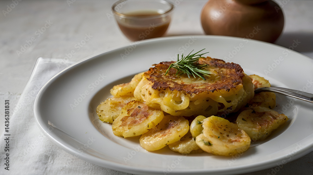 Swiss Rösti, tipical Swiss dish with potatoes Swiss Rösti, tipical Swiss dish with potatoes