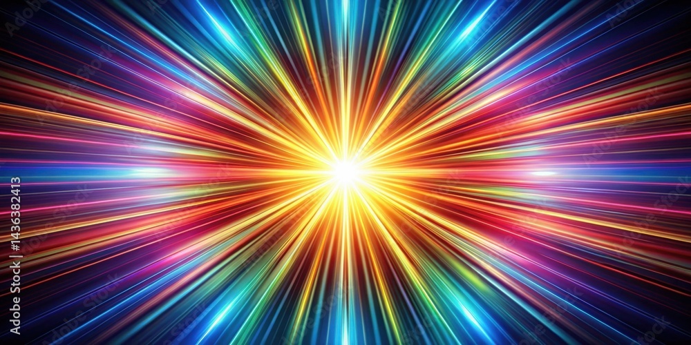 Obraz premium Vibrant Radial Burst of Multicolored Light Streaks, An Energetic and Dynamic Abstract Design Ideal for Backgrounds and Visuals