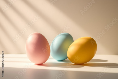 Wallpaper Mural Three eggs of different colors are sitting on a white table Torontodigital.ca