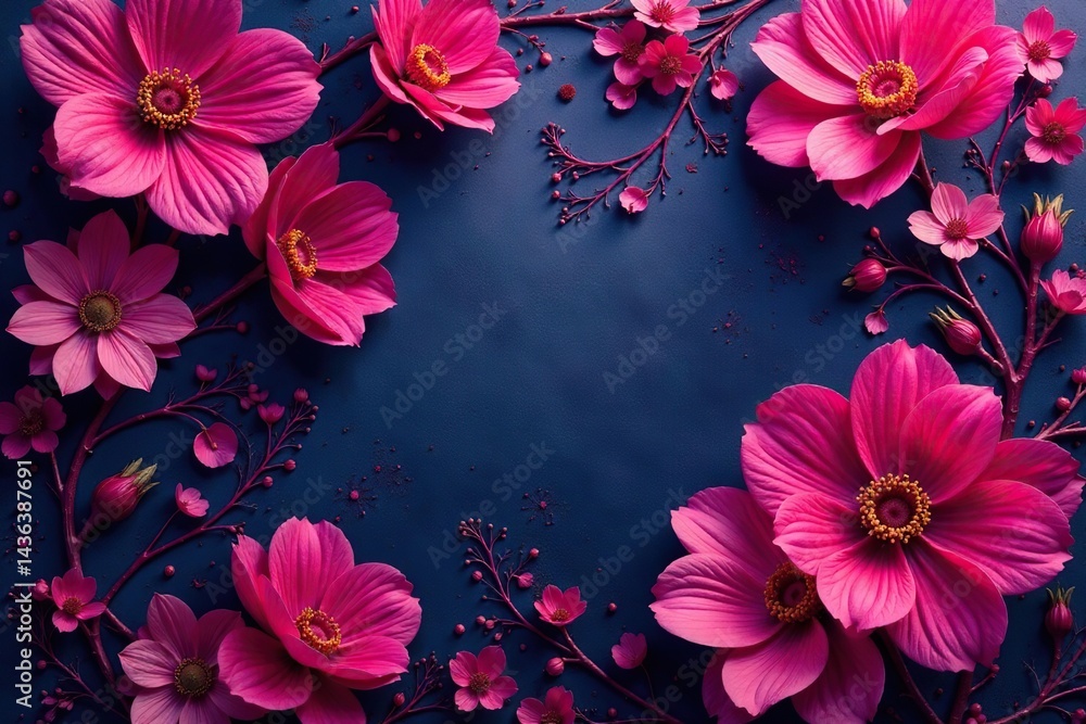 Fototapeta premium Bold fuchsia floral damask, swirling petals, rich texture, graphics, flowery