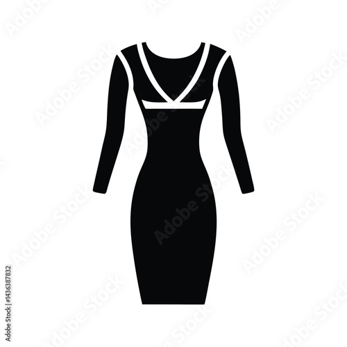 bodycon midi dress with long sleeves icon vector illustration