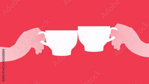 Couple in love with cups of coffee. Minimal modern seamless motion design. Animation 2D