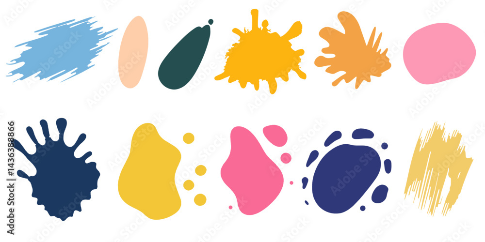 Naklejka premium Set of cute color stain illustration vector on transparent background ink liquid splash or brush stroke.