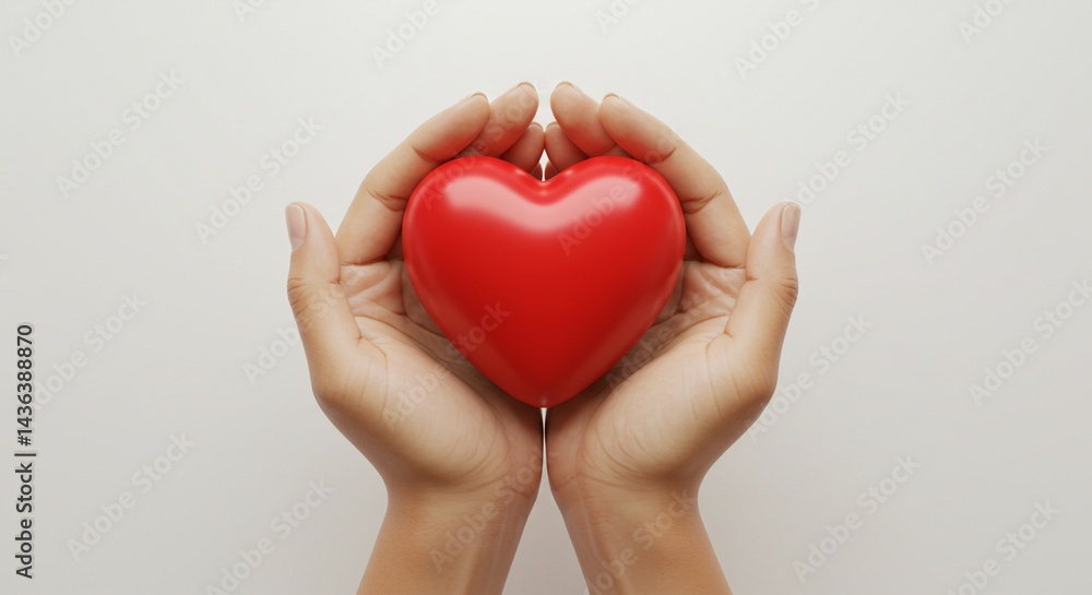 Close-up of hands holding a red heart symbol, soft natural light, white background, concept of gratitude and saving lives, minimalistic and emotional Close-up of hands holding a red heart symbol, soft natural light, white background, concept of gratitude and saving lives, minimalistic and emotional