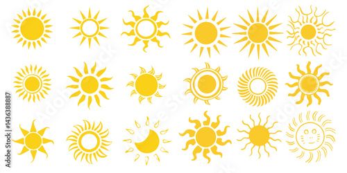 Collection of Sun cute outline illustration vector kind hand drawn on transparent background.