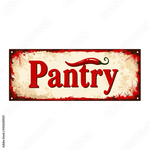 Vintage Pantry Sign in Red and Cream Colors  