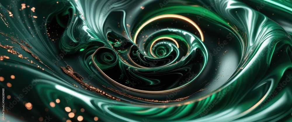 luxurious green swirl with gold highlights close-up luxurious green swirl with gold highlights close-up