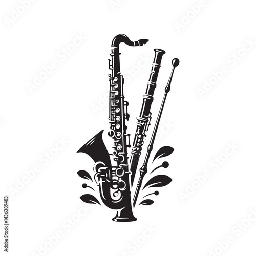 Graceful Woodwind: A Captivating Collection of Oboe Vector Silhouettes Highlighting the Sleek Shape, Rich Sound, and Timeless Beauty of This Classic Woodwind Instrument.