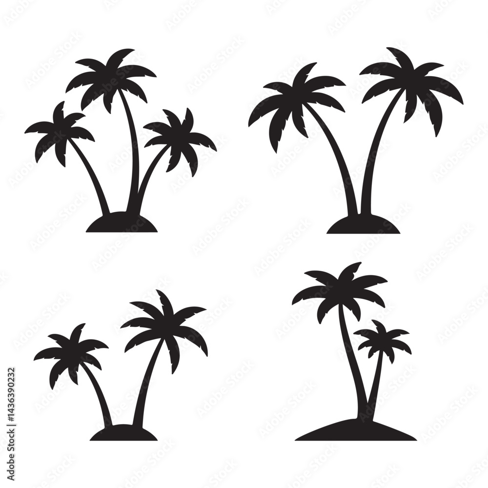 Fototapeta premium Summer Palm Tree Silhouette Collection for Travel and Vacation Design