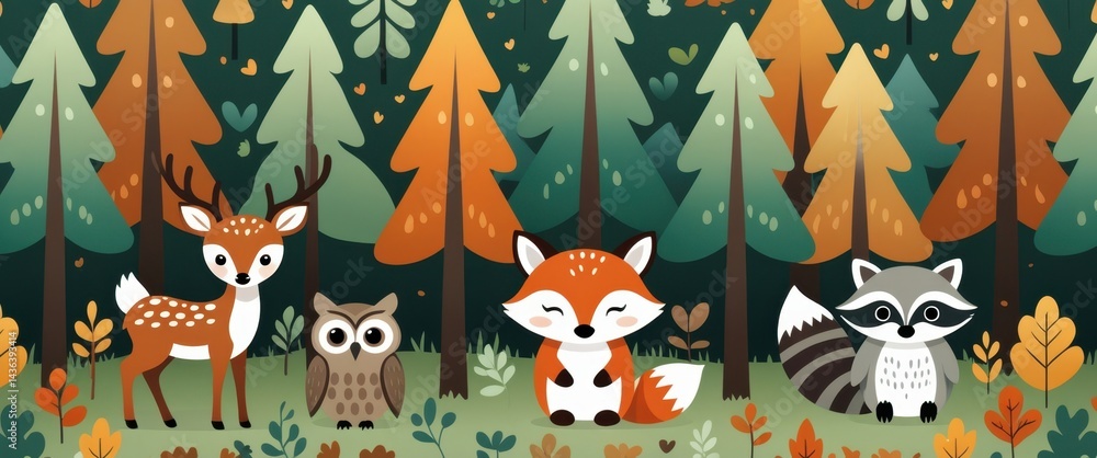 serene wildlife unity: animals standing together in the woods serene wildlife unity: animals standing together in the woods