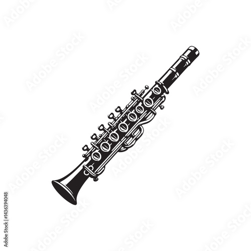Bright and Lively: A Stunning Collection of Piccolo Vector Silhouettes Showcasing the Sleek Shape, High-Pitched Sound, and Expressive Beauty of This Iconic Woodwind Instrument.