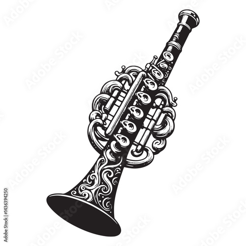 Bright and Lively: A Stunning Collection of Piccolo Vector Silhouettes Showcasing the Sleek Shape, High-Pitched Sound, and Expressive Beauty of This Iconic Woodwind Instrument.