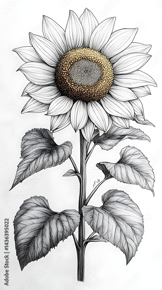 Fototapeta premium Botanical sunflower print for decor high resolution image