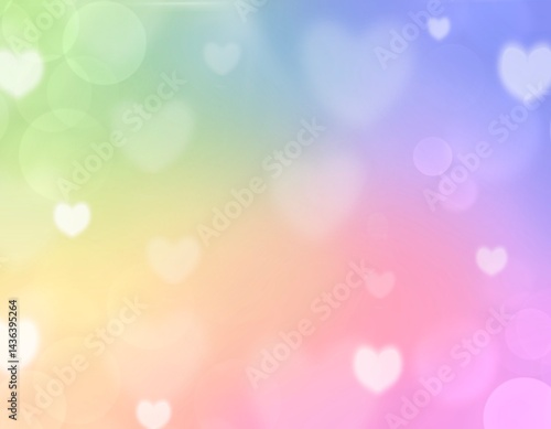 colorful rainbow background with blurred heart shape and bokeh lights for pride theme, pride month background decoration