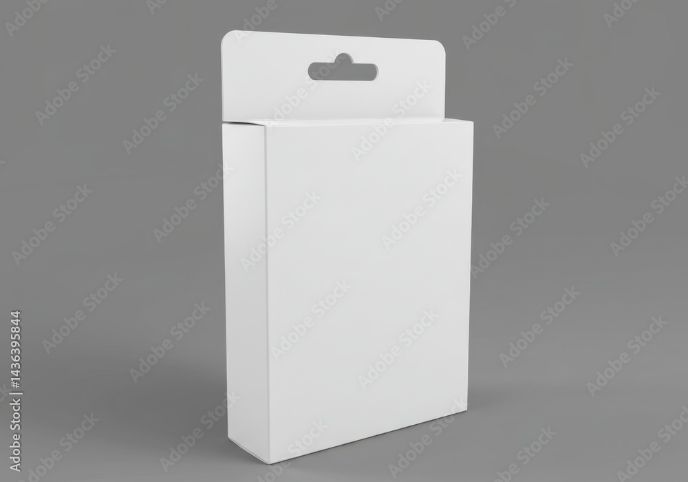 Blank product box with hanger mockup on gray background Blank product box with hanger mockup on gray background