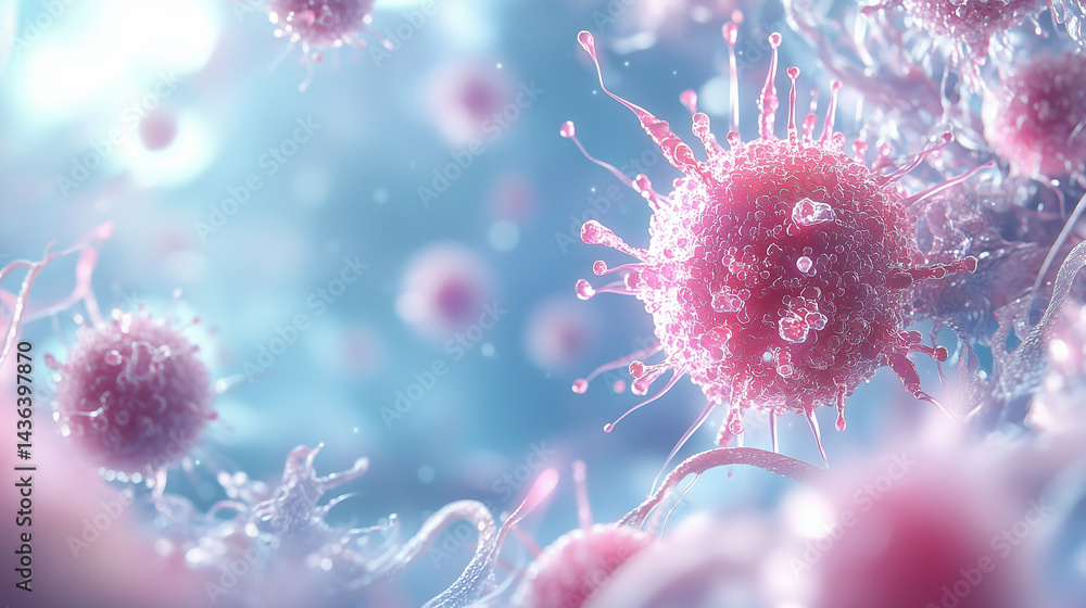 Obraz premium Cancer cells attacking - for medical awareness campaigns, educational content on cancer research, healthcare articles, or presentations related to oncology and cancer treatment