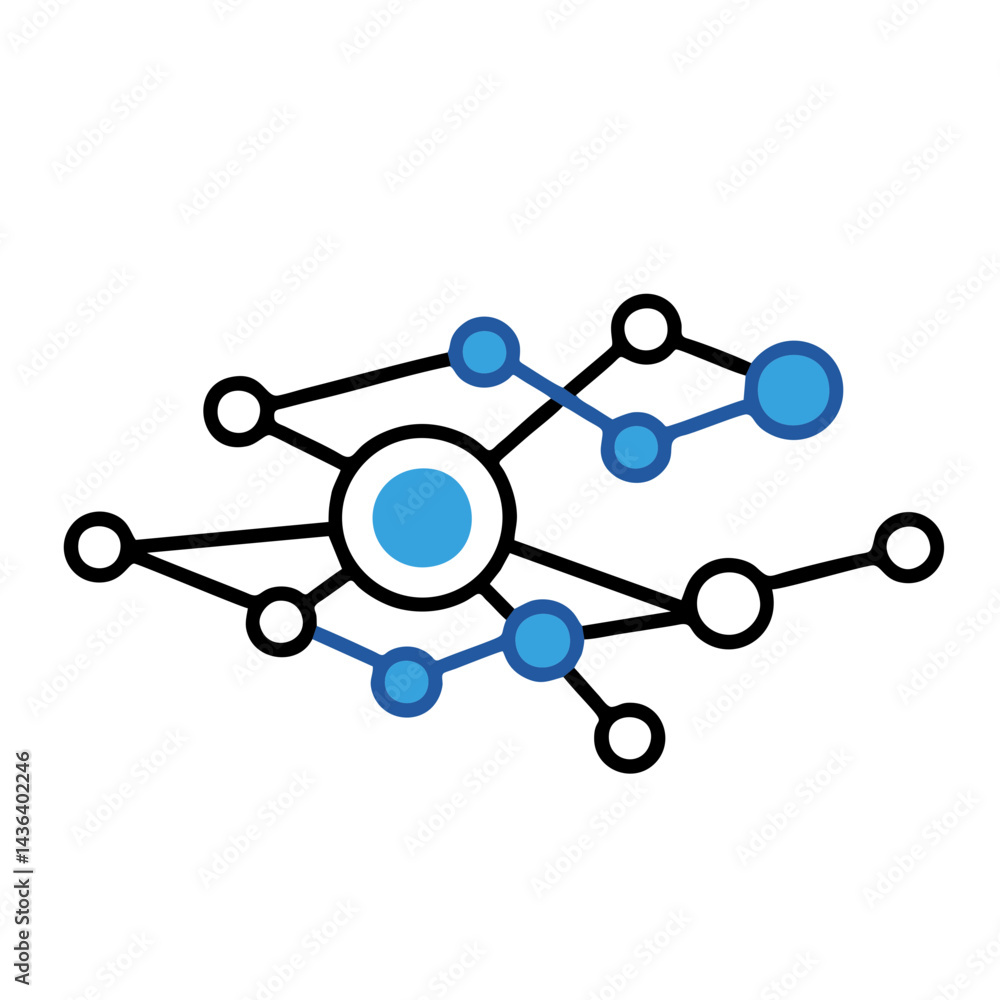 Vector icon of an abstract network diagram with connected nodes Symbolizes connectivity system structure data flow communication distributed technology concepts Modern blue and black line fill design Vector icon of an abstract network diagram with connected nodes Symbolizes connectivity system structure data flow communication distributed technology concepts Modern blue and black line fill design