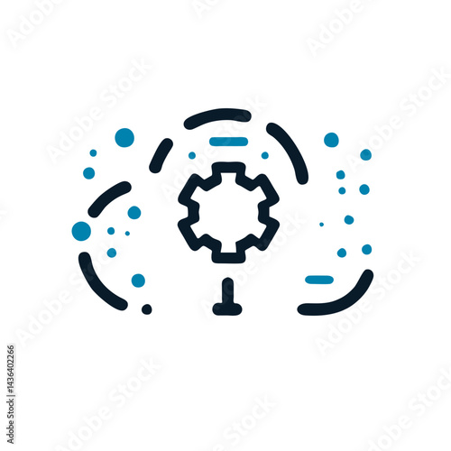 Vector icon of gear cog within abstract cloud elements Symbolizes cloud settings configuration system management data processing or automation Modern tech graphic blue accents web app UI dashboard